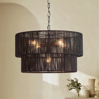 Bohemian Layered Drum Rattan Pendant Light