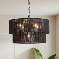Bohemian Layered Drum Rattan Pendant Light