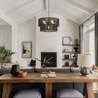 Bohemian Layered Drum Rattan Pendant Light