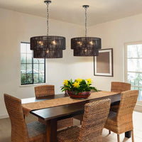 Bohemian Layered Drum Rattan Pendant Light