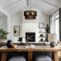 Bohemian Layered Drum Rattan Pendant Light