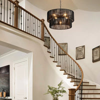 Bohemian Layered Drum Rattan Pendant Light