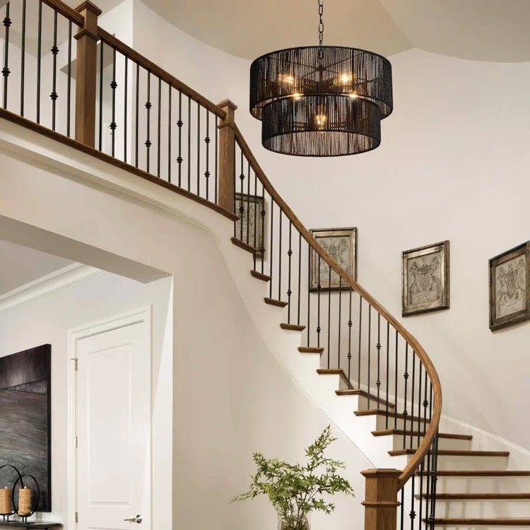 Bohemian Layered Drum Rattan Pendant Light