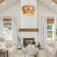 Bohemian Layered Drum Rattan Pendant Light