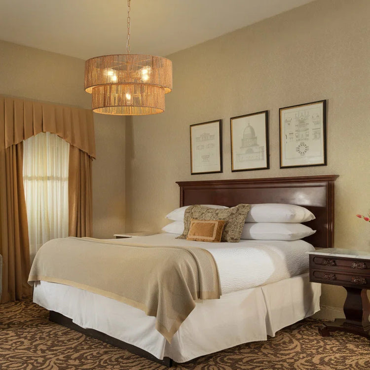 Bohemian Layered Drum Rattan Pendant Light