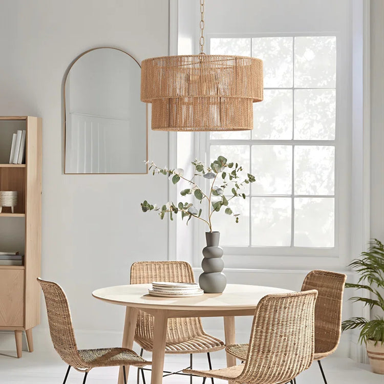 Bohemian Layered Drum Rattan Pendant Light