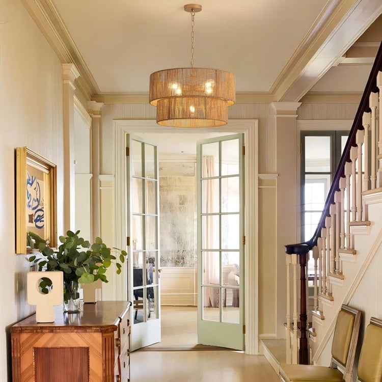 Bohemian Layered Drum Rattan Pendant Light