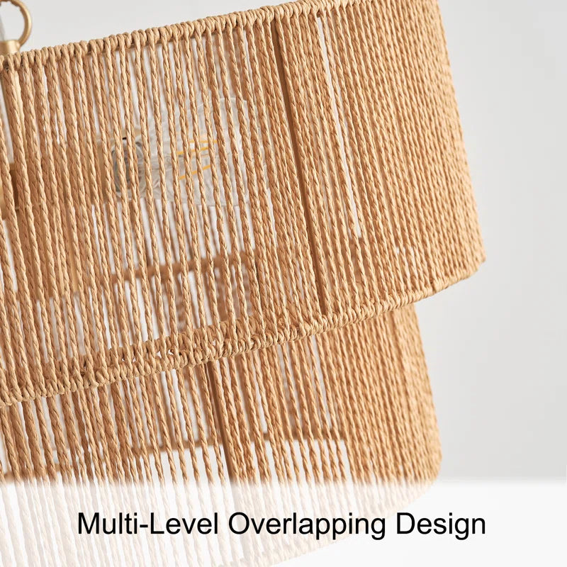 Lampada a Sospensione Bohemien a Strati in Rattan con Tamburo