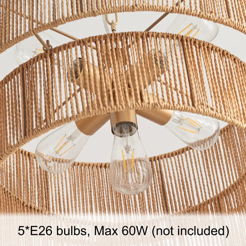 Lampada a Sospensione Bohemien a Strati in Rattan con Tamburo