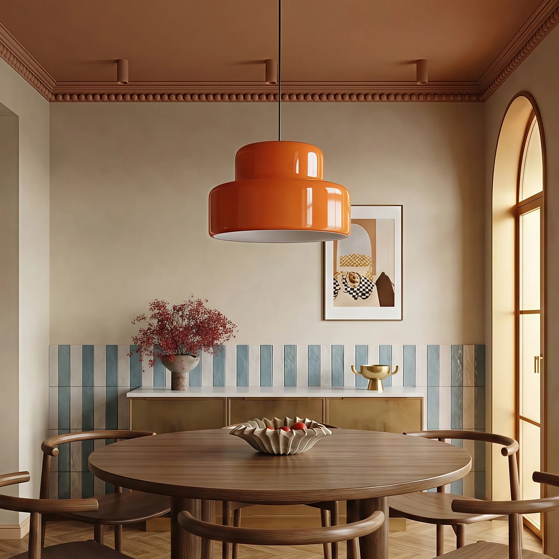 Modern Vintage Bauhaus Orange Pendant Light – Glare Fusion