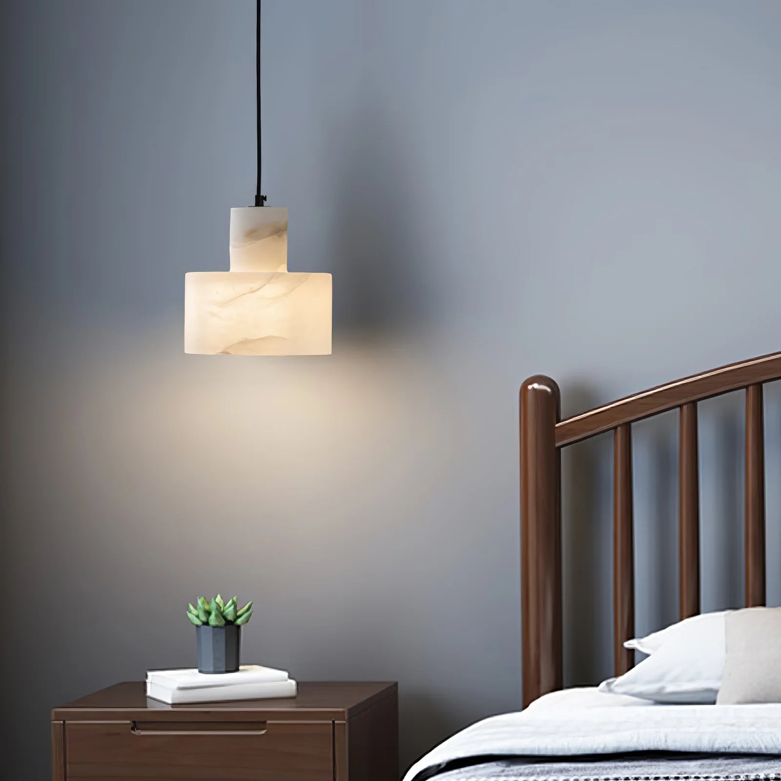 Lampe à suspension cylindrique classique en albâtre