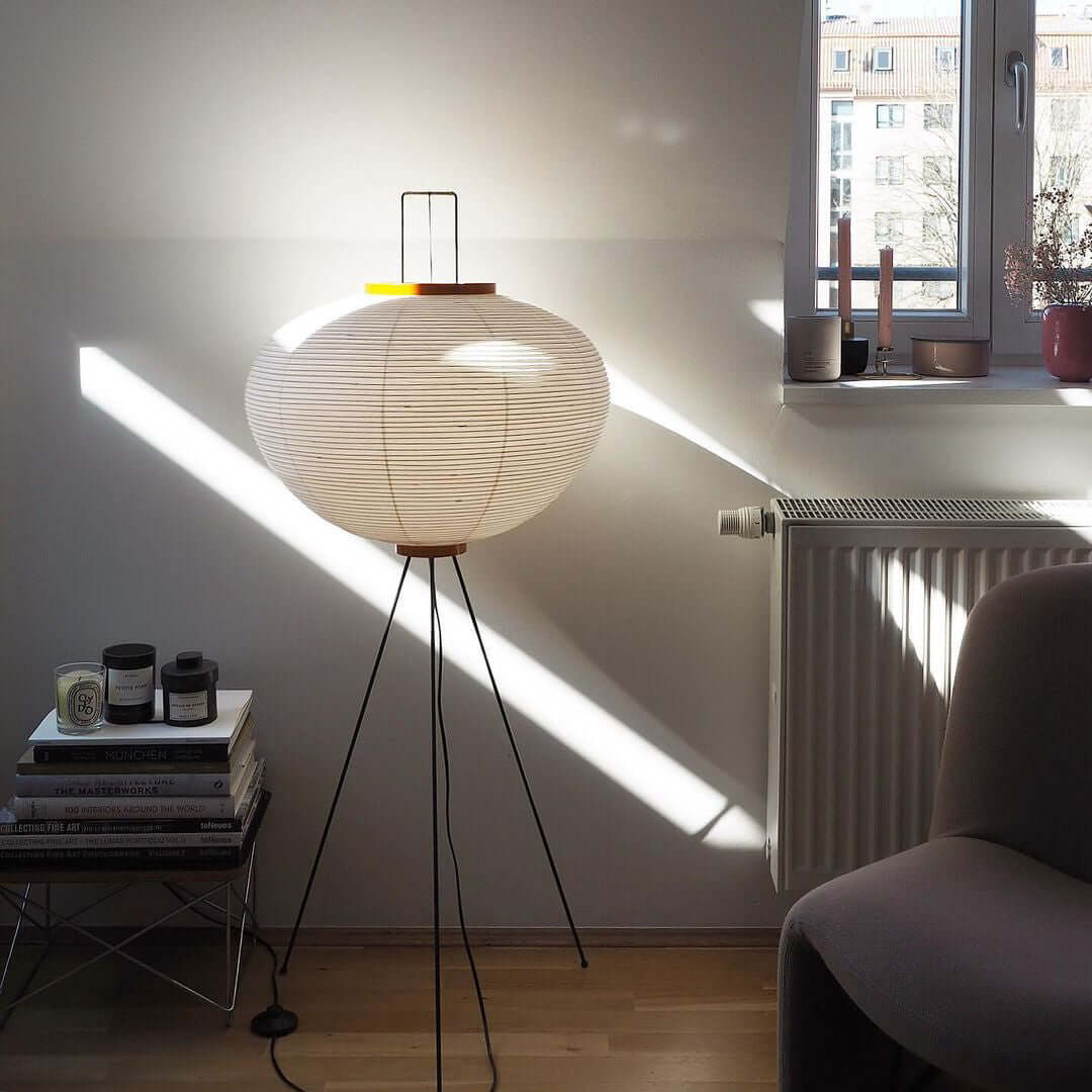 Lampe à abat-jour ronde en papier oriental