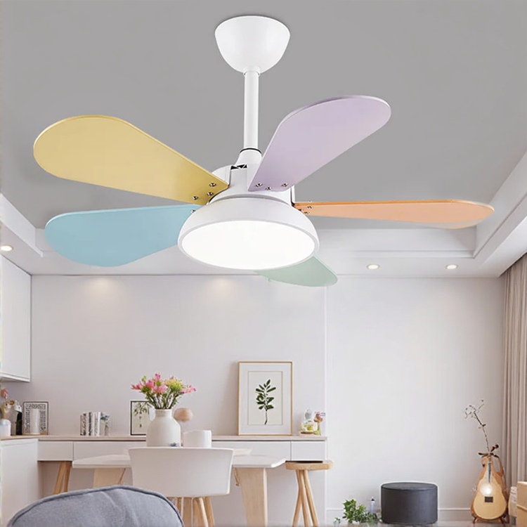 Macaron Farverig Rund Loftsventilator Med LED Lys