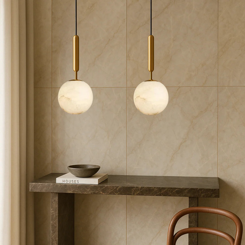 Lampadario a sospensione creativo in ottone e alabastro