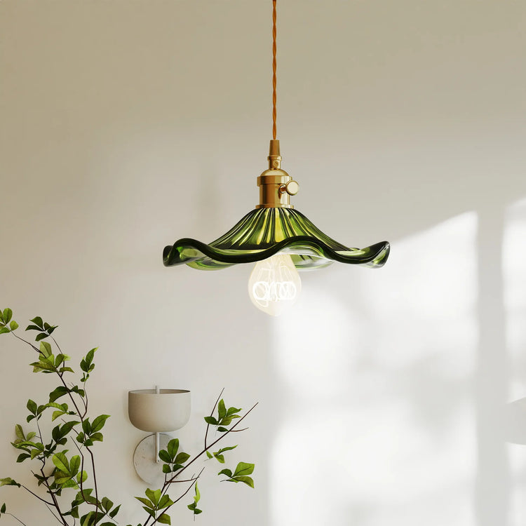 Glarefusion Vintage Glass Hibiscus Flower Pendant Light