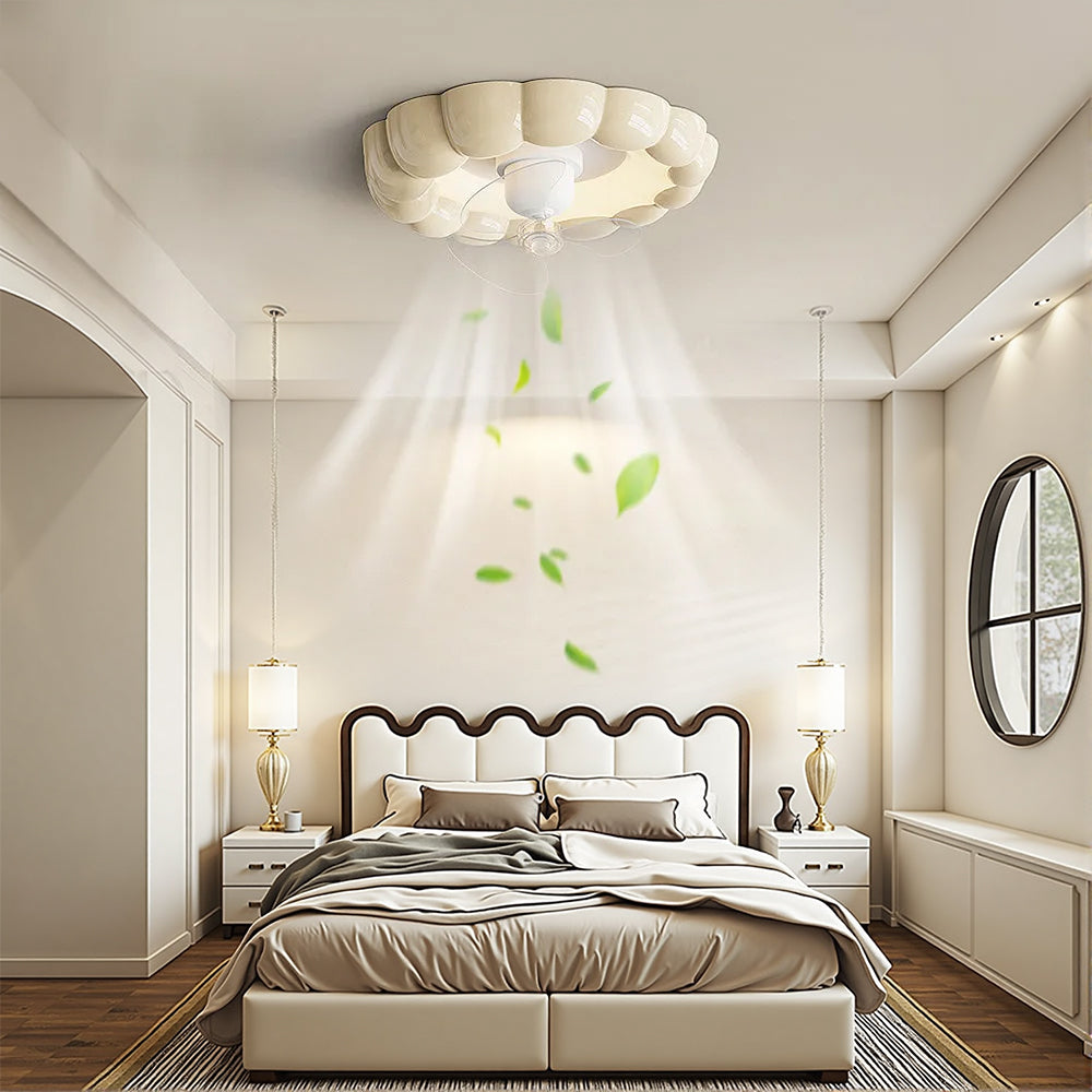 Macaron Simple Stilful Sovroom loftventilator med LED -lys