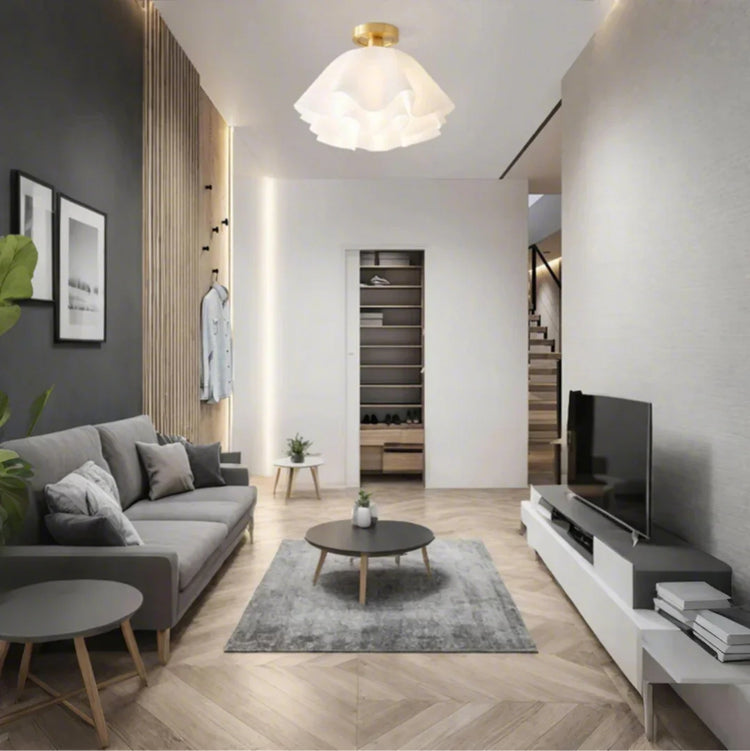 Moderne hvid blomst semi flush-monteret loftslampe