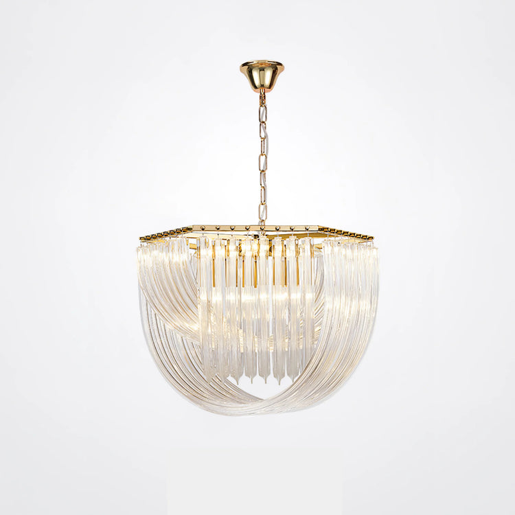 Stilfuld skålform lysekrone af glas