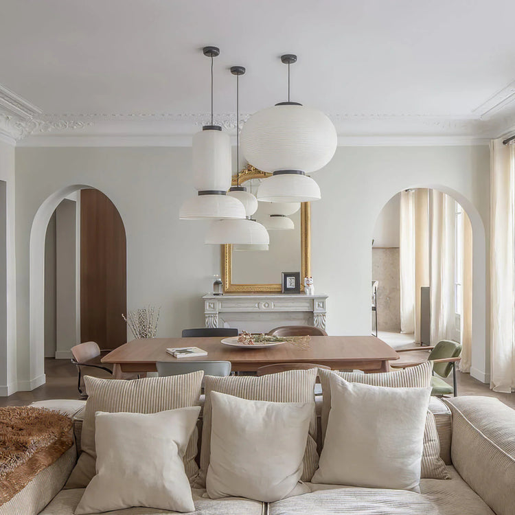 Trendy rundt rispapir vedhængslampe