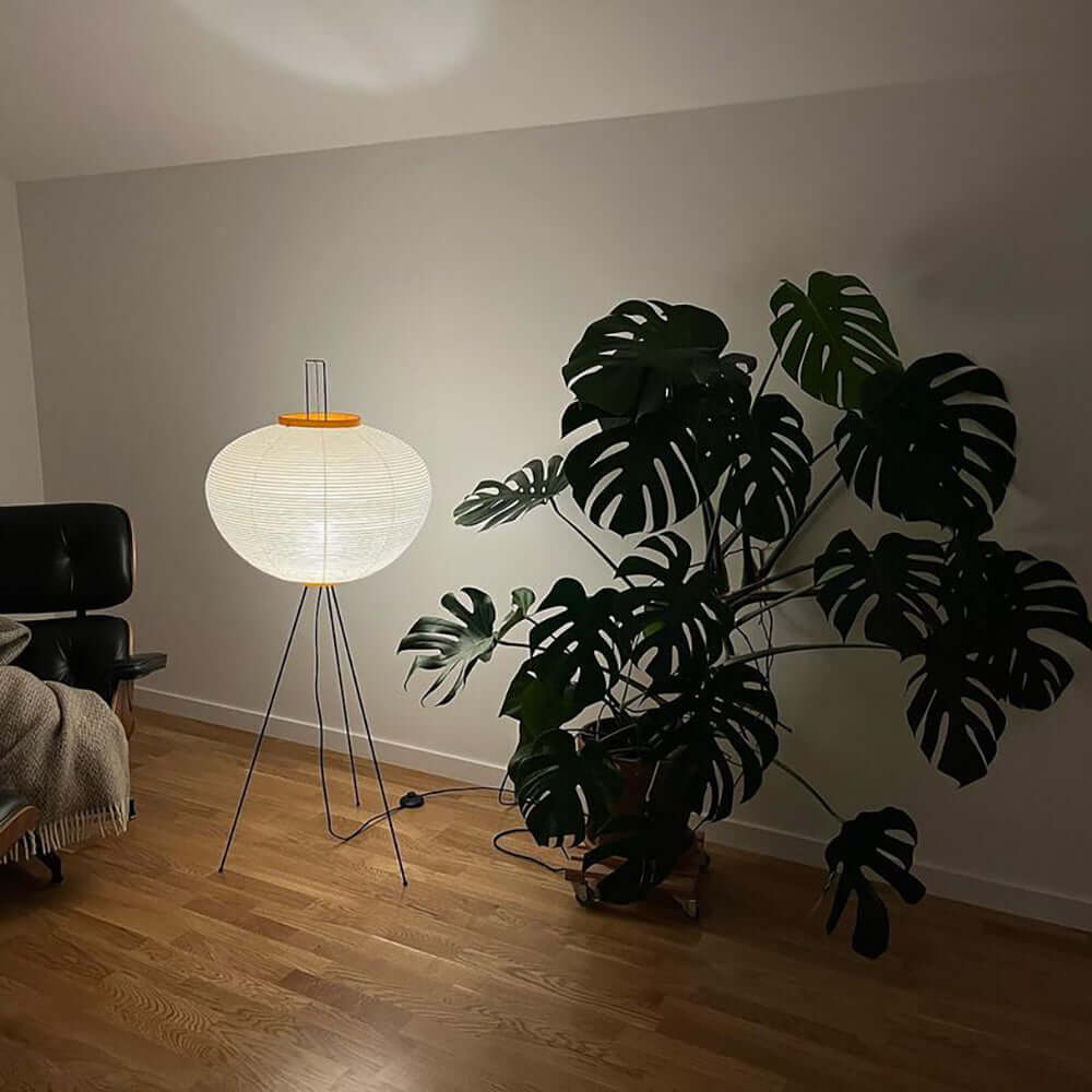 Lampe à abat-jour ronde en papier oriental