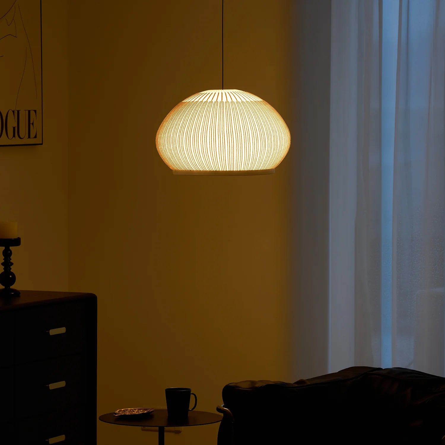 Lampe à suspension ronde rétro en tissu
