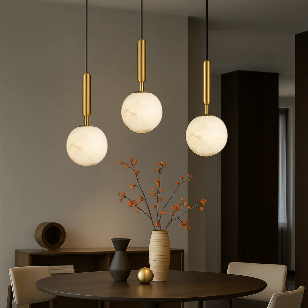 Lampadario a sospensione creativo in ottone e alabastro