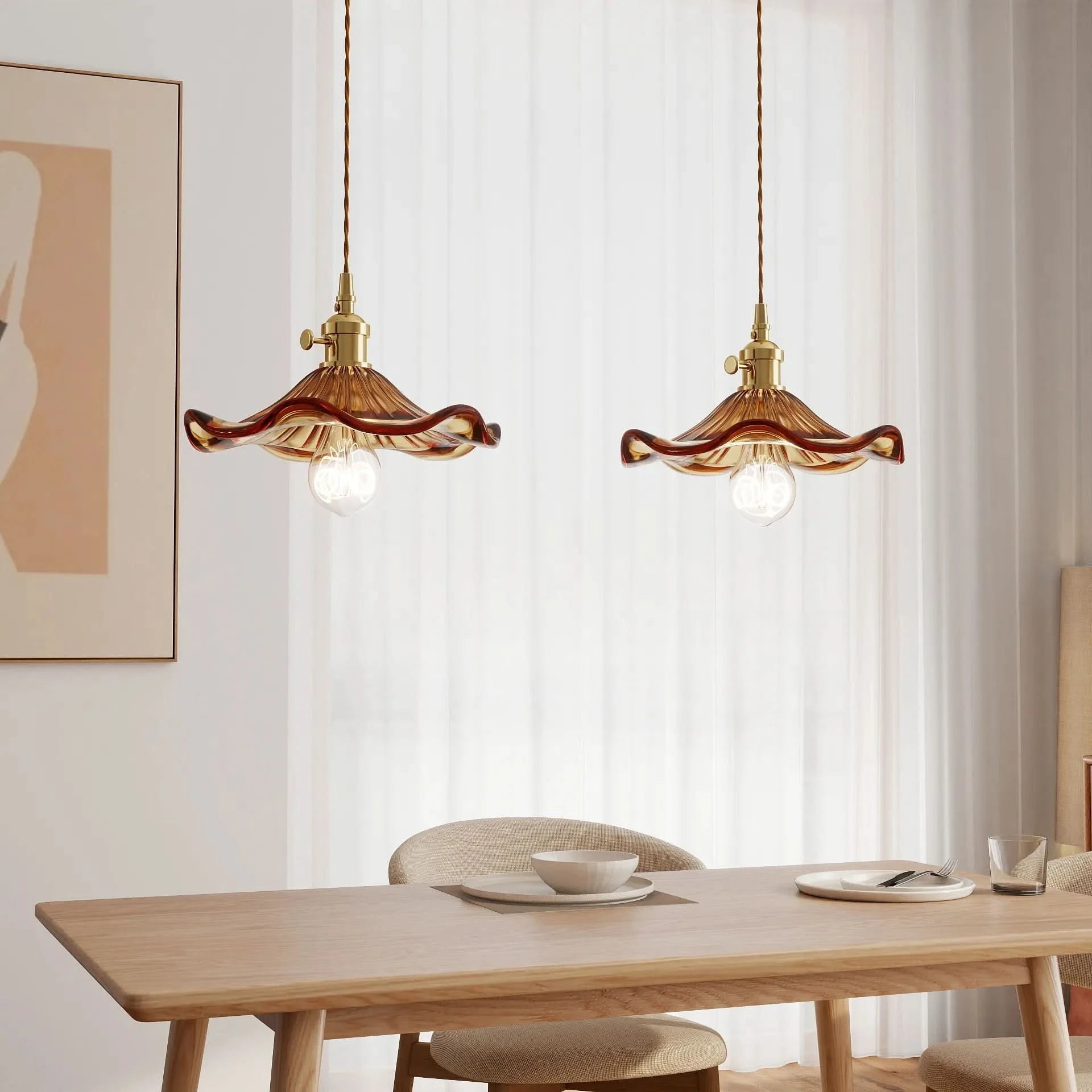 Lampada a sospensione Glarefusion con fiori di ibisco in vetro vintage