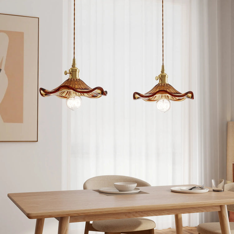 Glarefusion Vintage Glass Hibiscus Flower Pendant Light