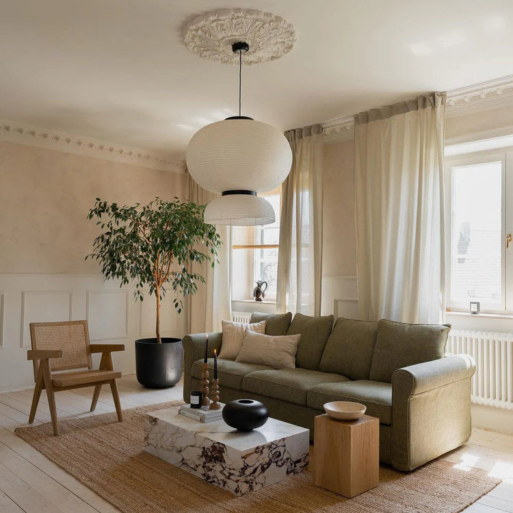 Trendy rundt rispapir vedhængslampe