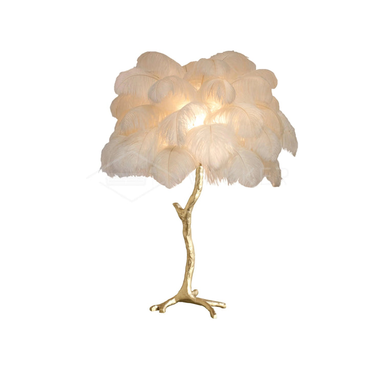 Elegant bordlampe med palmefjer