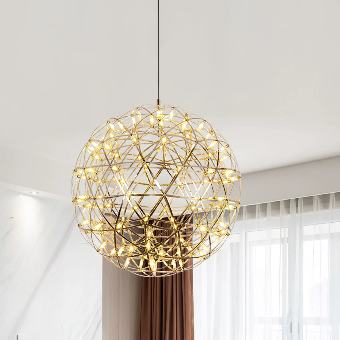 Lampada a sospensione a sfera in argento lucido
