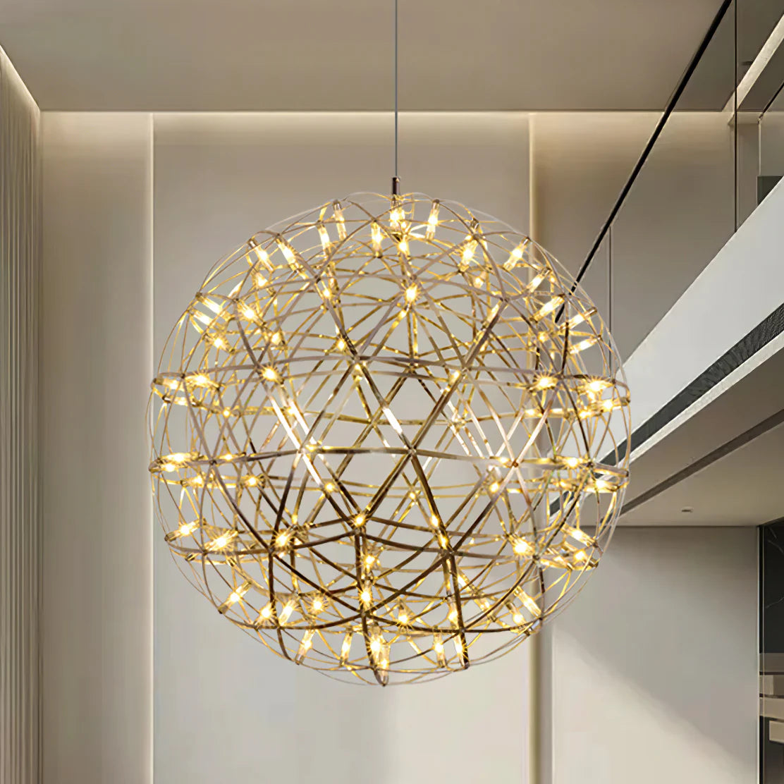 Lampada a sospensione a sfera in argento lucido