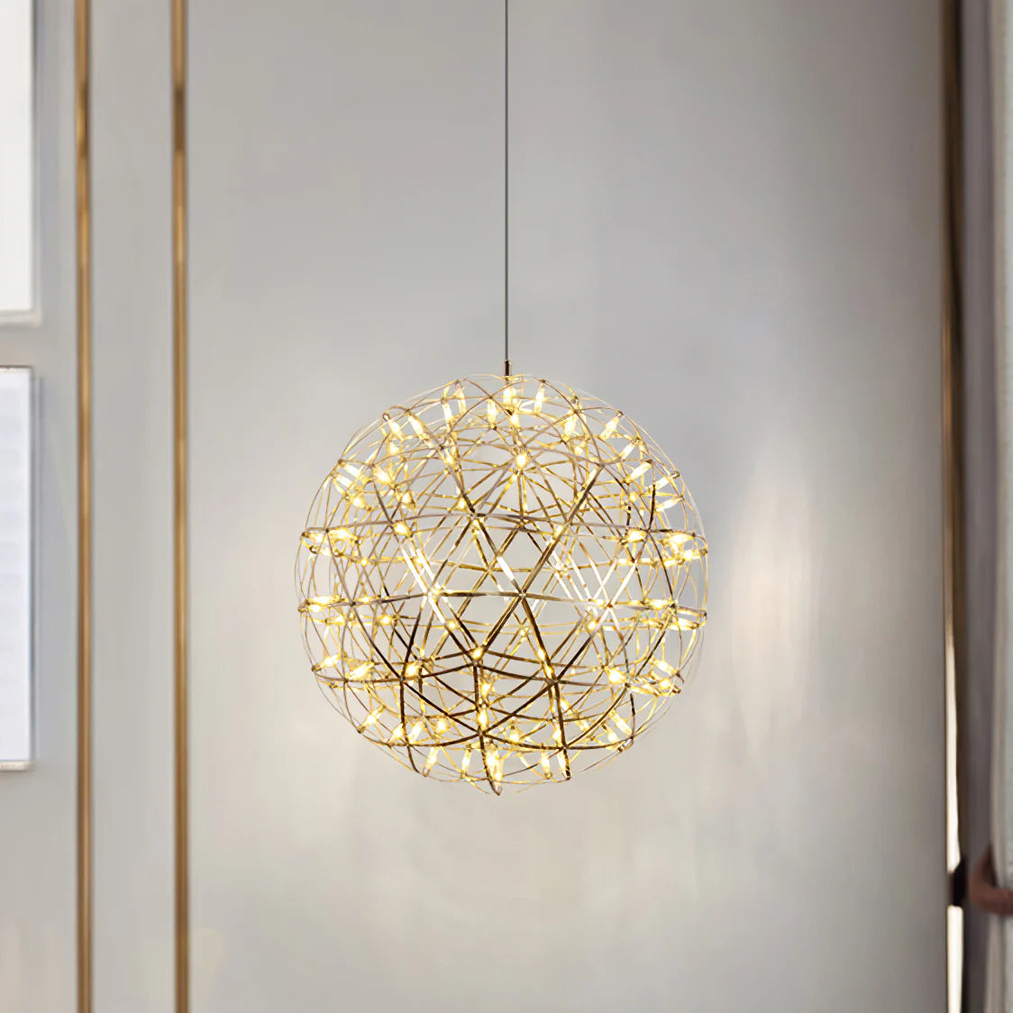 Lampada a sospensione a sfera in argento lucido