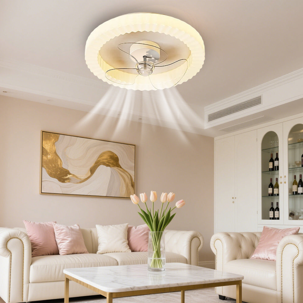 Hvid runde designloftventilator med LED -lys