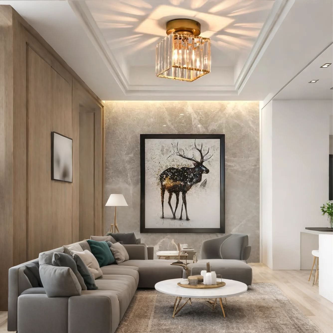 GlareFusion Plafonnier LED en verre cristal nordique moderne