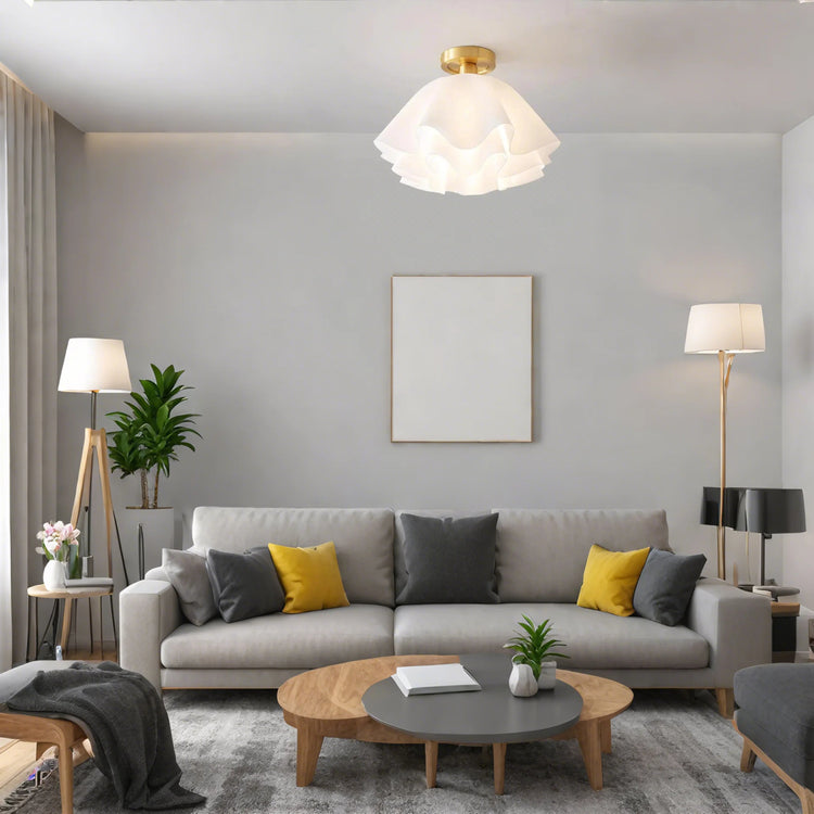 Moderne hvid blomst semi flush-monteret loftslampe