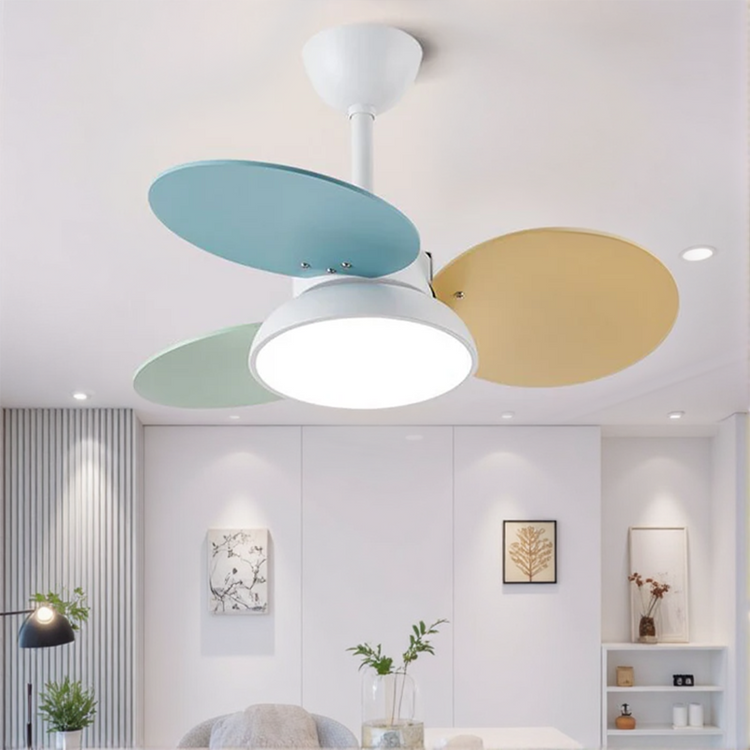Macaron Farverig Rund Loftsventilator Med LED Lys
