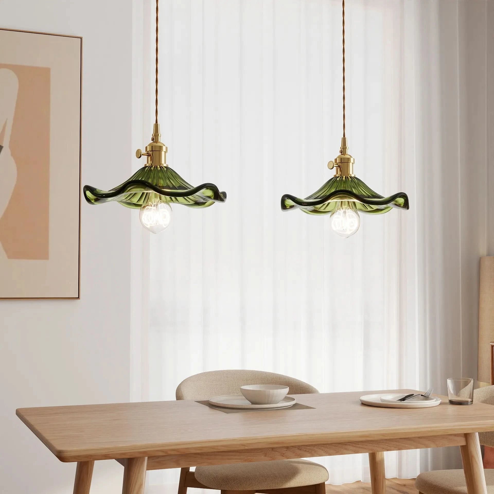 Lampada a sospensione Glarefusion con fiori di ibisco in vetro vintage