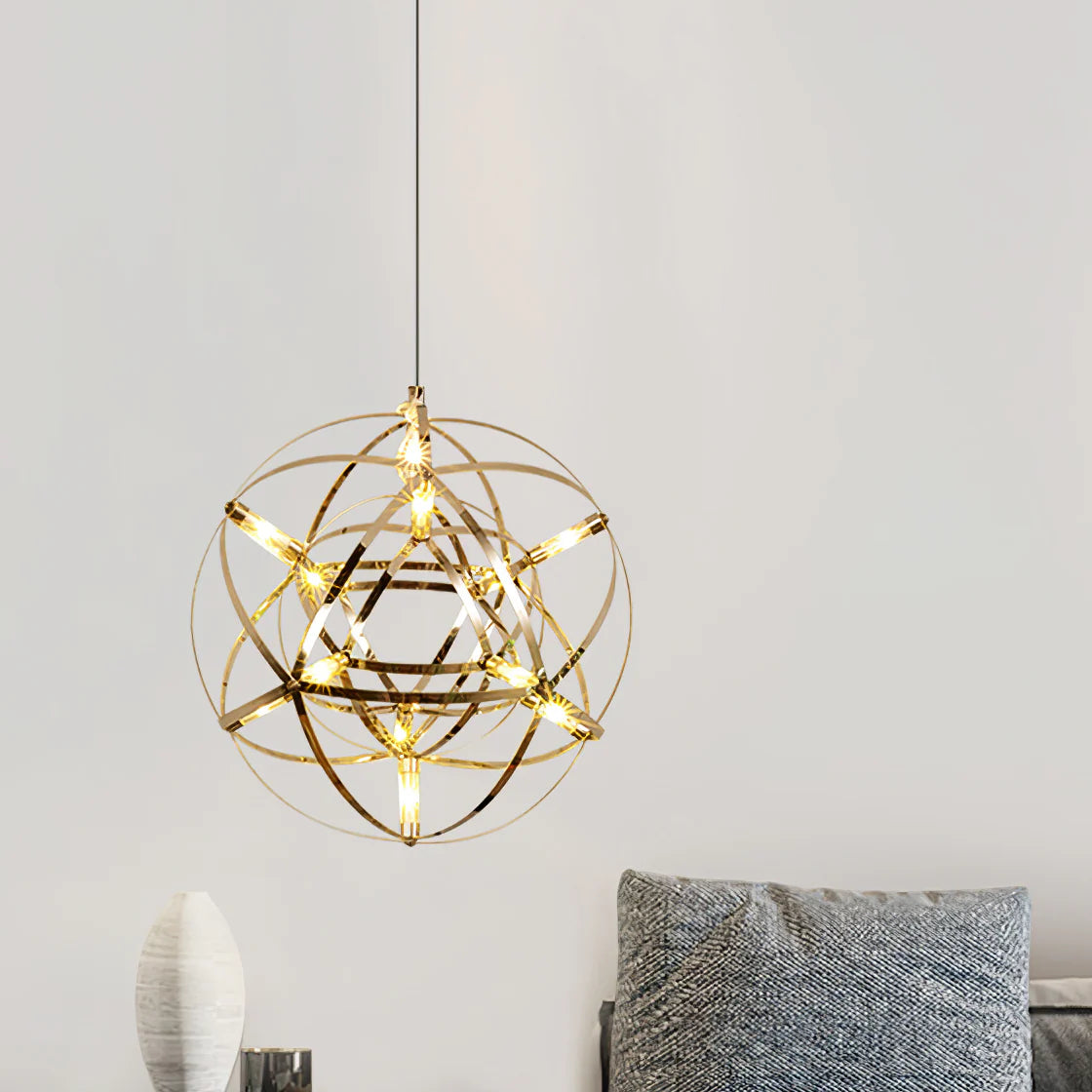 Lampada a sospensione a sfera in argento lucido