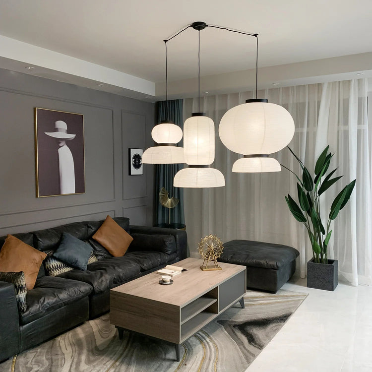 Trendy rundt rispapir vedhængslampe