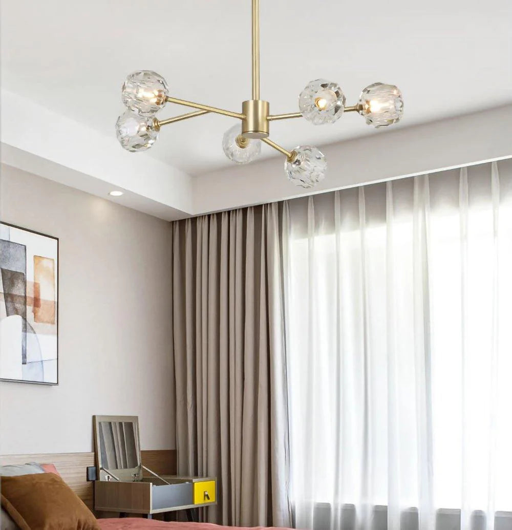Lampadario a cascata con sfera di vetro