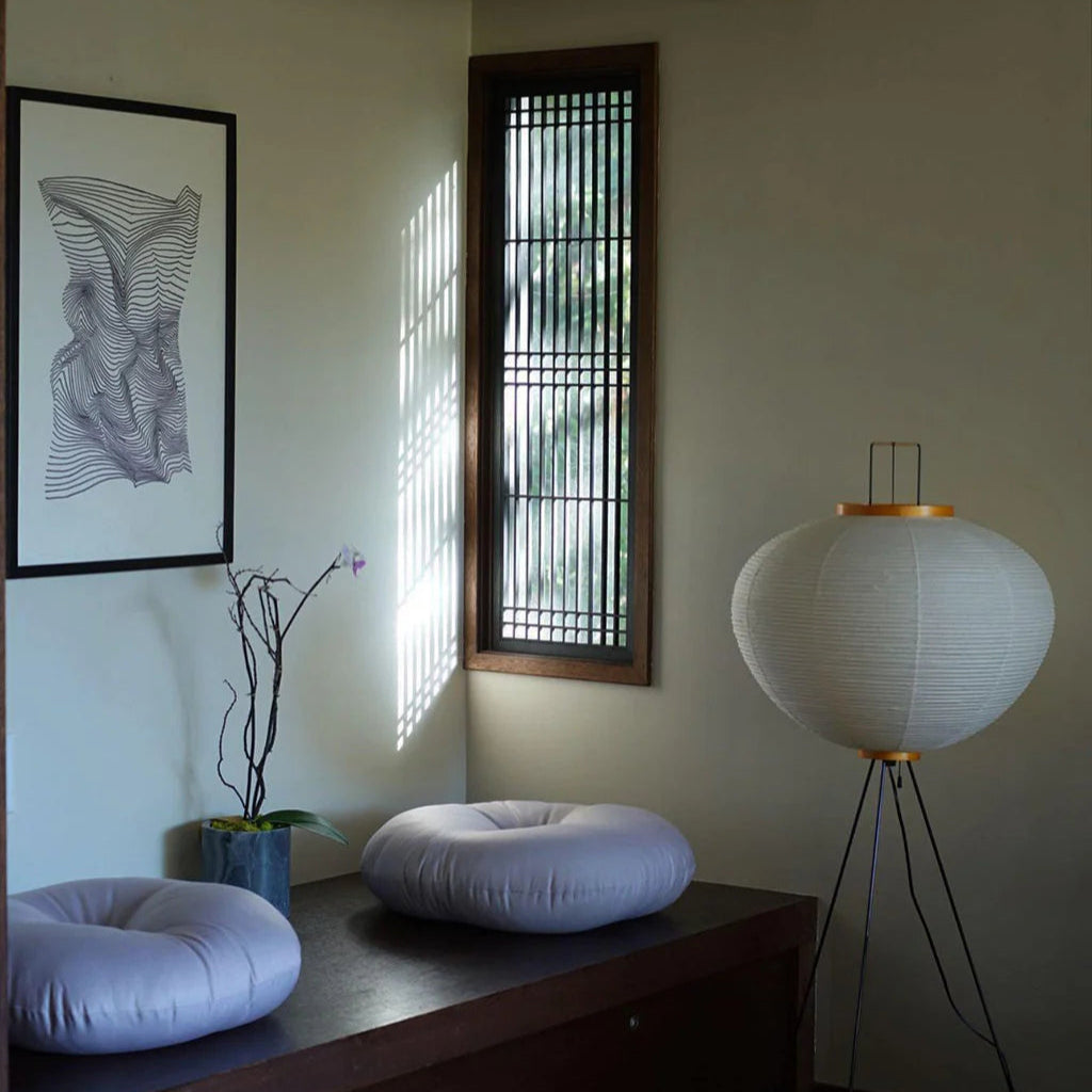 Lampe à abat-jour ronde en papier oriental