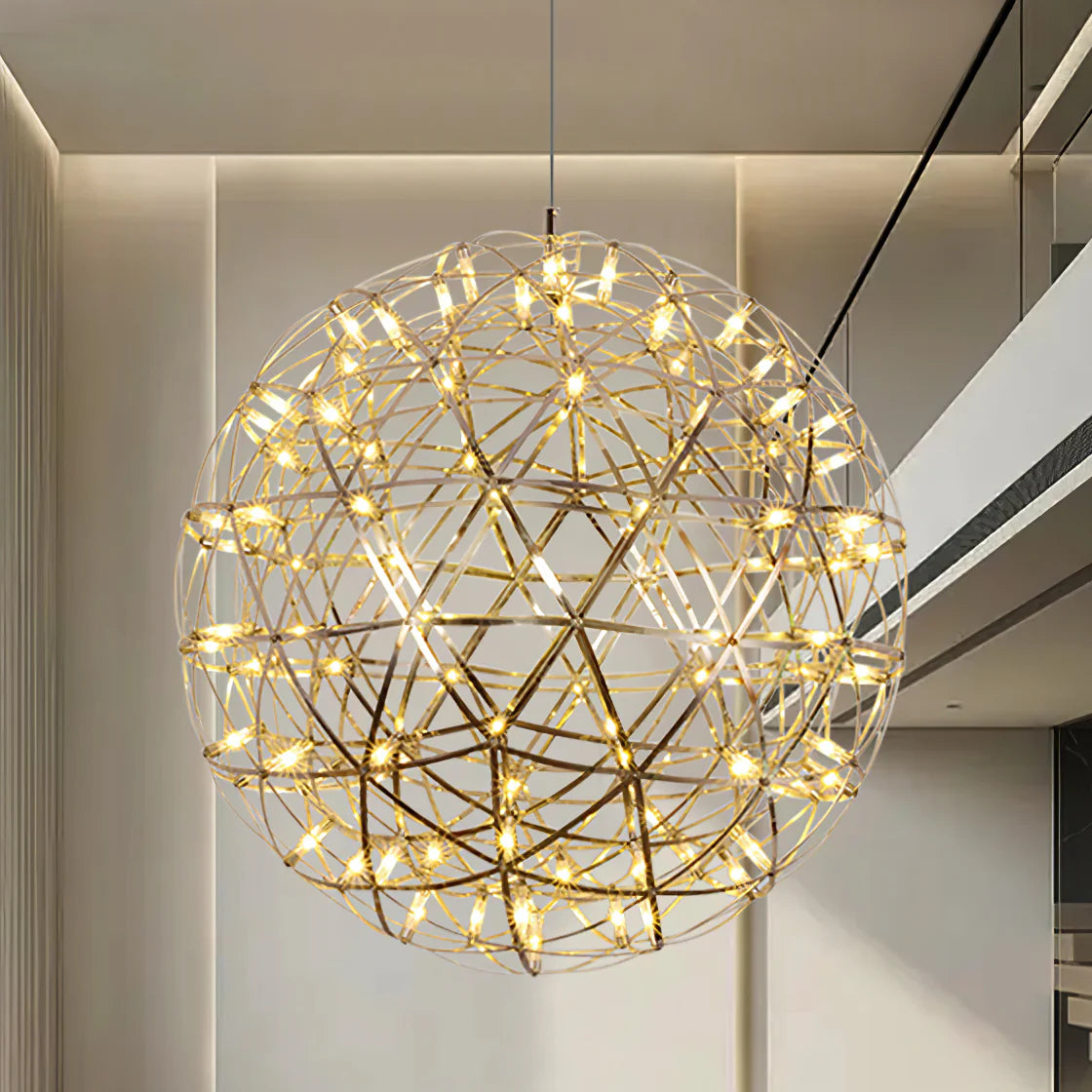 Lampada a sospensione a sfera in argento lucido