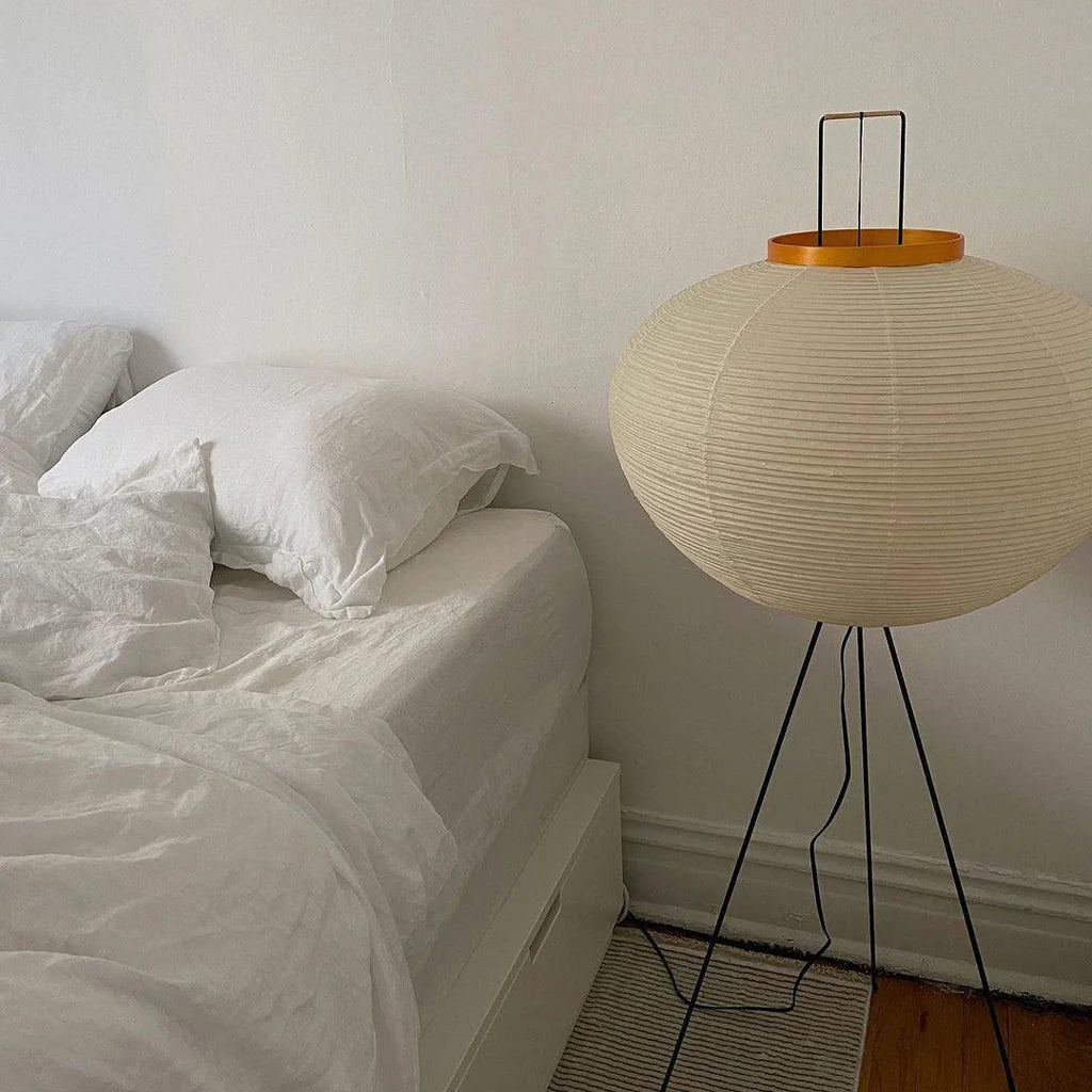 Lampe à abat-jour ronde en papier oriental