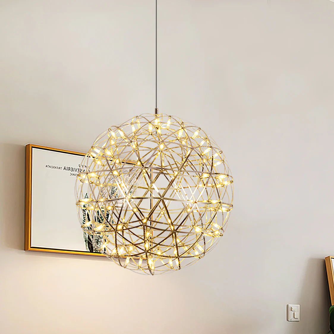 Lampada a sospensione a sfera in argento lucido