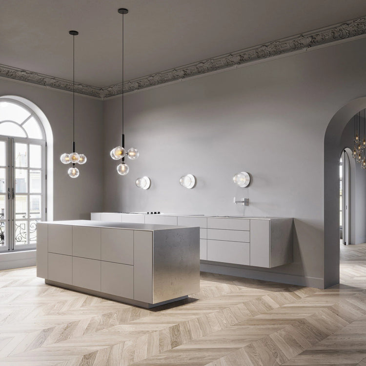 Moderne rund lille pendel i glas