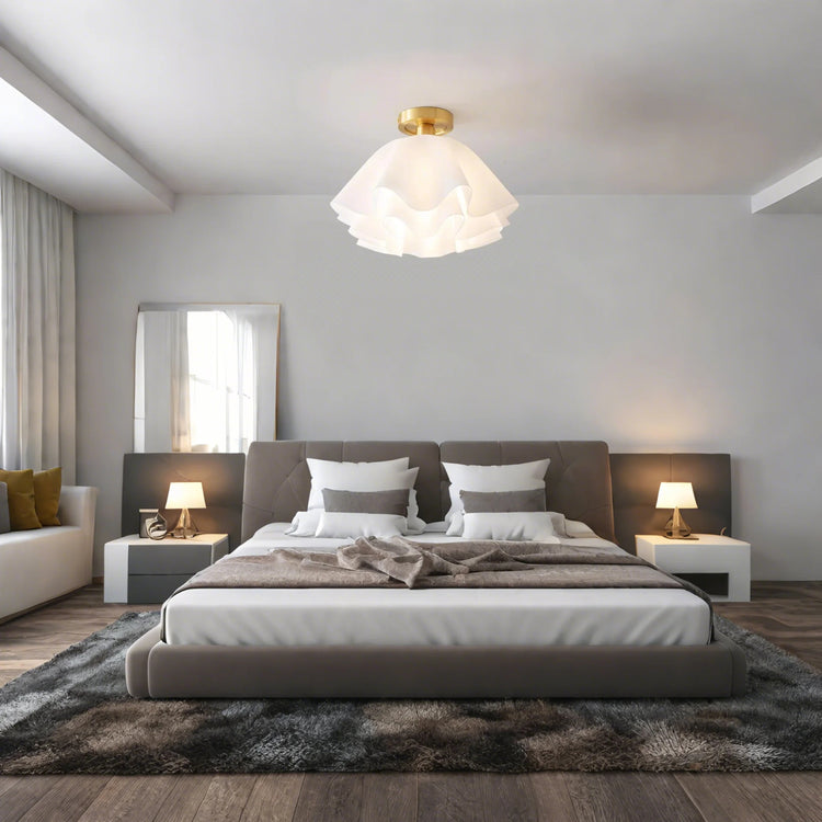 Moderne hvid blomst semi flush-monteret loftslampe