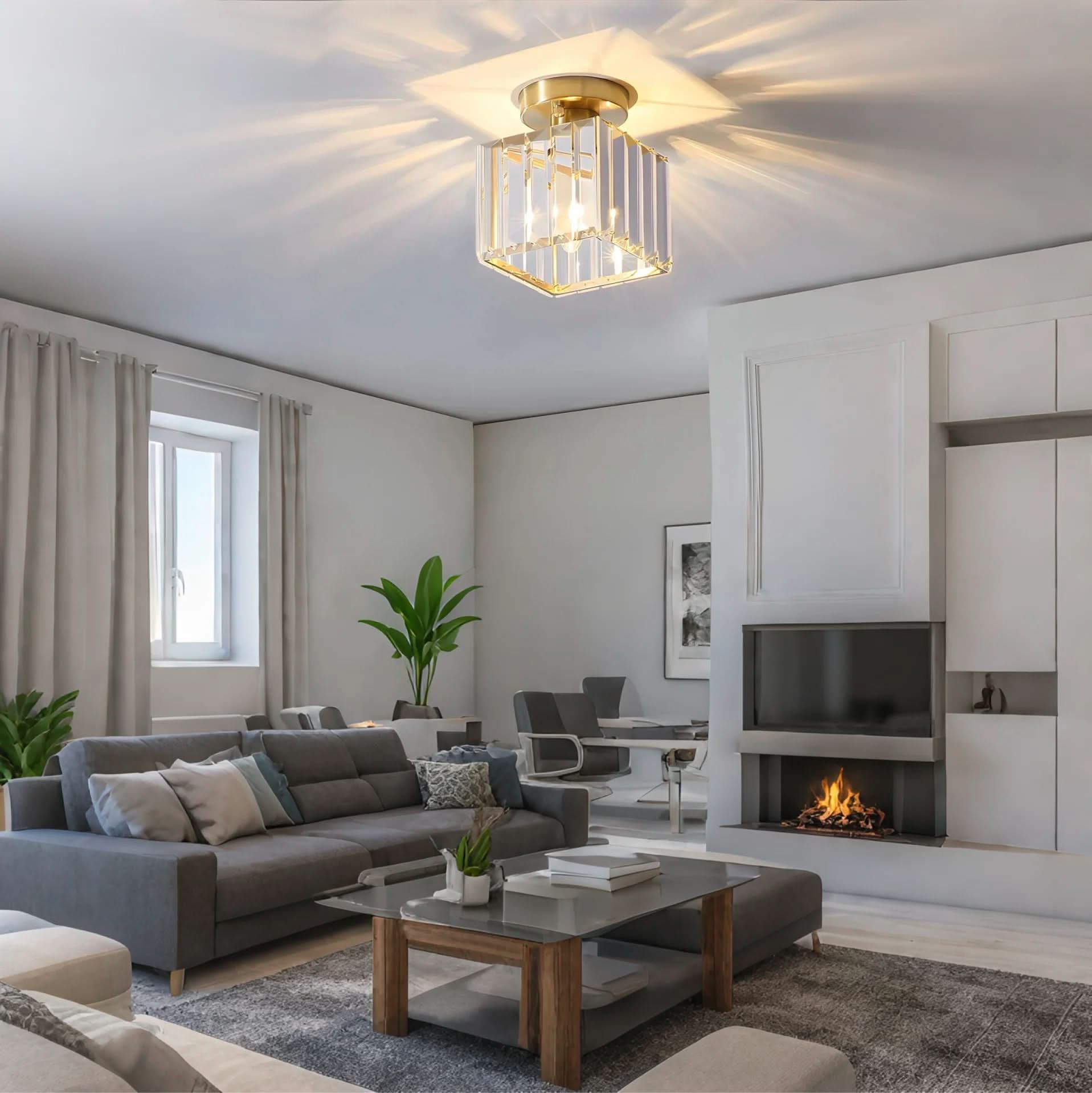 GlareFusion Plafonnier LED en verre cristal nordique moderne