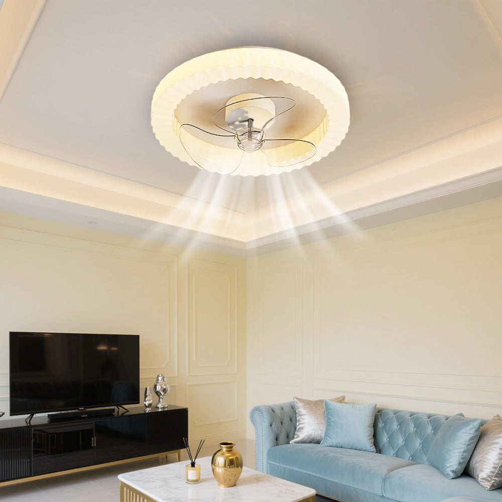 Hvid runde designloftventilator med LED -lys