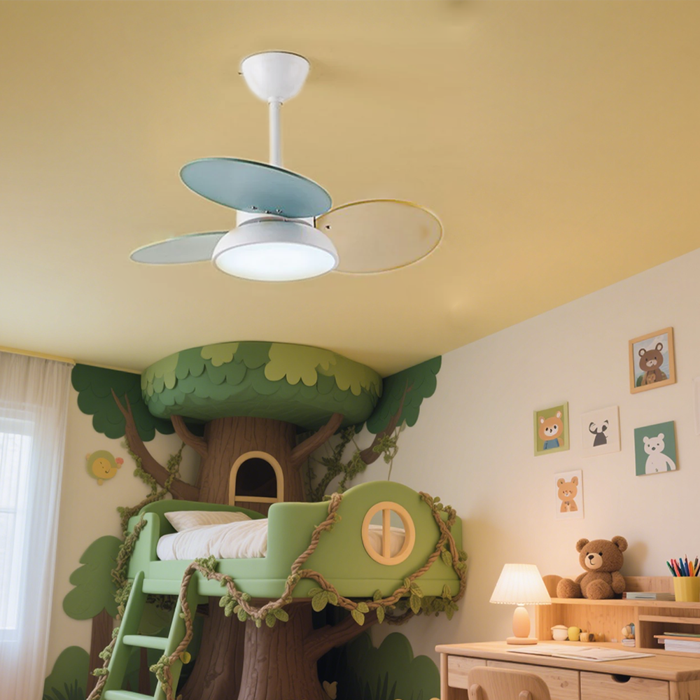 Macaron farverig runde loftsventilator med LED -lys